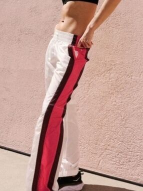 NEW Free People FP Movement End Zone White Track Pants  Pink Side Stripe NWOT